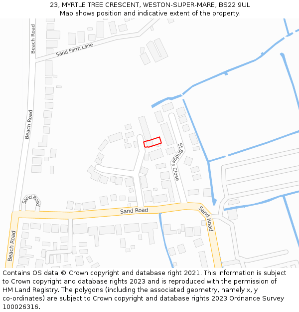 23, MYRTLE TREE CRESCENT, WESTON-SUPER-MARE, BS22 9UL: Location map and indicative extent of plot