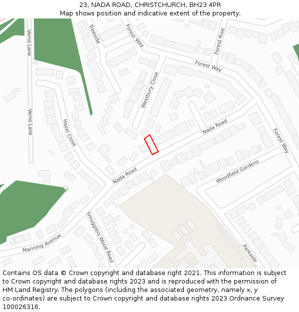 23, NADA ROAD, CHRISTCHURCH, BH23 4PR: Location map and indicative extent of plot