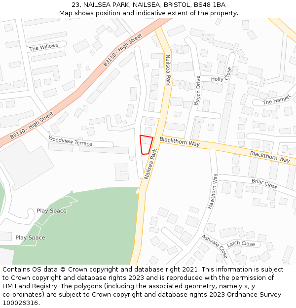 23, NAILSEA PARK, NAILSEA, BRISTOL, BS48 1BA: Location map and indicative extent of plot