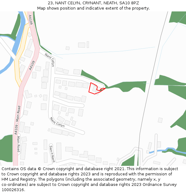 23, NANT CELYN, CRYNANT, NEATH, SA10 8PZ: Location map and indicative extent of plot