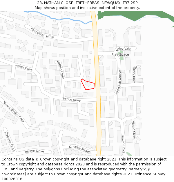 23, NATHAN CLOSE, TRETHERRAS, NEWQUAY, TR7 2SP: Location map and indicative extent of plot