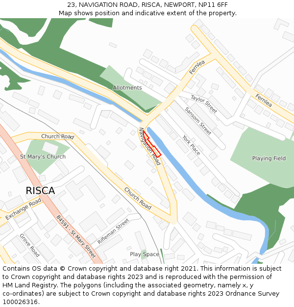 23, NAVIGATION ROAD, RISCA, NEWPORT, NP11 6FF: Location map and indicative extent of plot