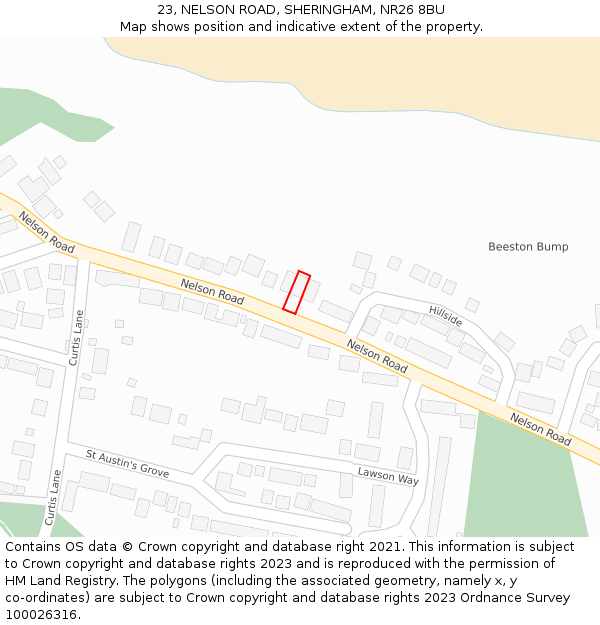 23, NELSON ROAD, SHERINGHAM, NR26 8BU: Location map and indicative extent of plot
