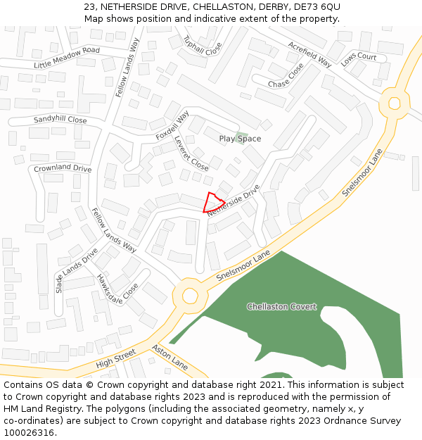 23, NETHERSIDE DRIVE, CHELLASTON, DERBY, DE73 6QU: Location map and indicative extent of plot