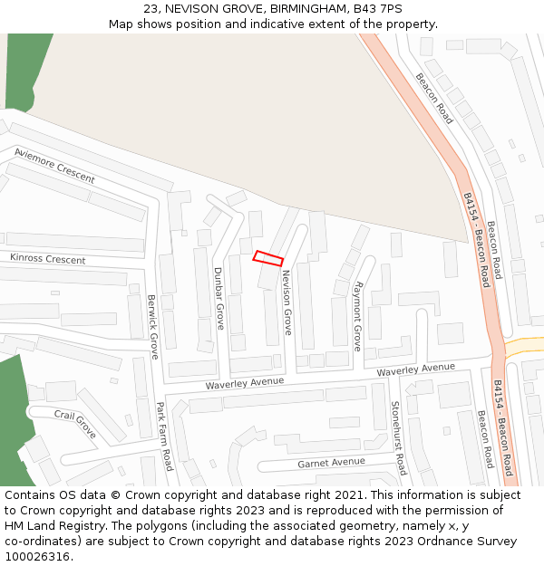 23, NEVISON GROVE, BIRMINGHAM, B43 7PS: Location map and indicative extent of plot
