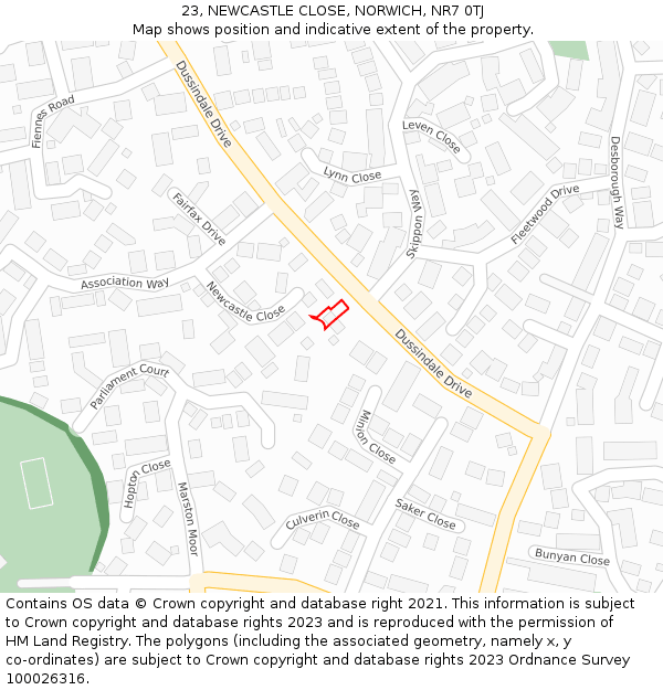 23, NEWCASTLE CLOSE, NORWICH, NR7 0TJ: Location map and indicative extent of plot