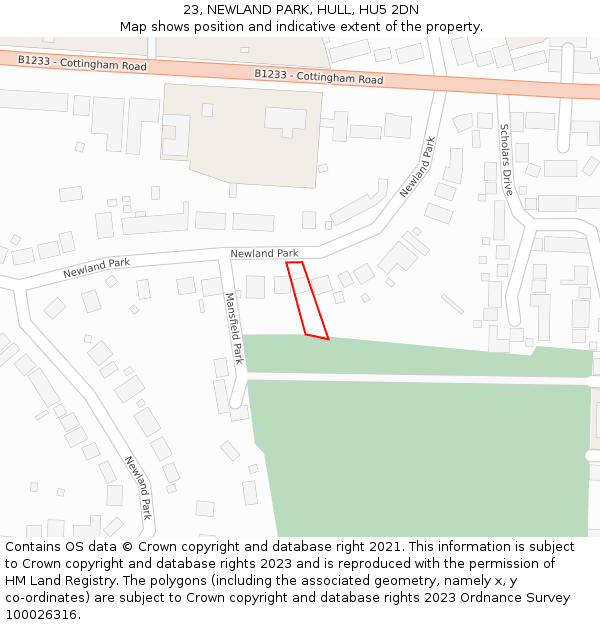 23, NEWLAND PARK, HULL, HU5 2DN: Location map and indicative extent of plot