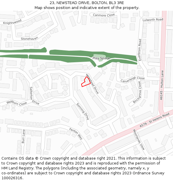 23, NEWSTEAD DRIVE, BOLTON, BL3 3RE: Location map and indicative extent of plot