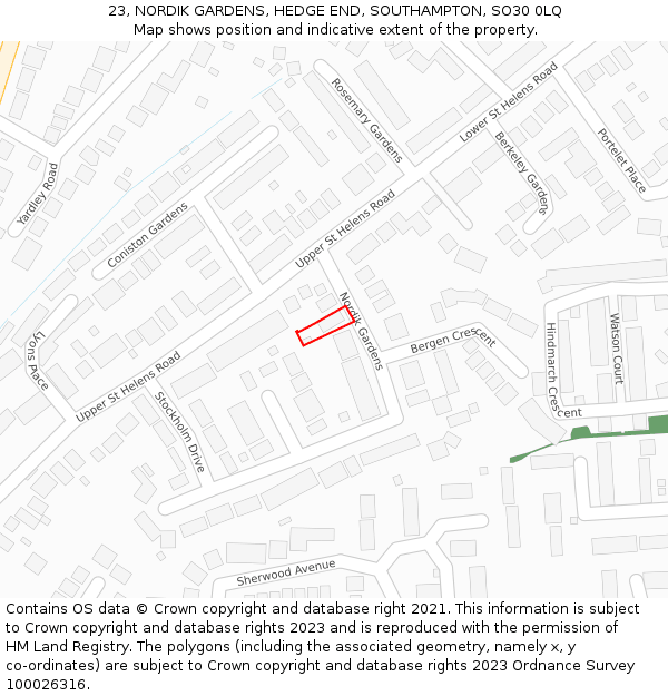 23, NORDIK GARDENS, HEDGE END, SOUTHAMPTON, SO30 0LQ: Location map and indicative extent of plot