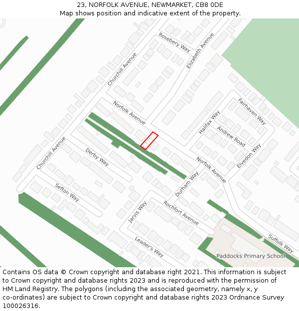 23, NORFOLK AVENUE, NEWMARKET, CB8 0DE: Location map and indicative extent of plot