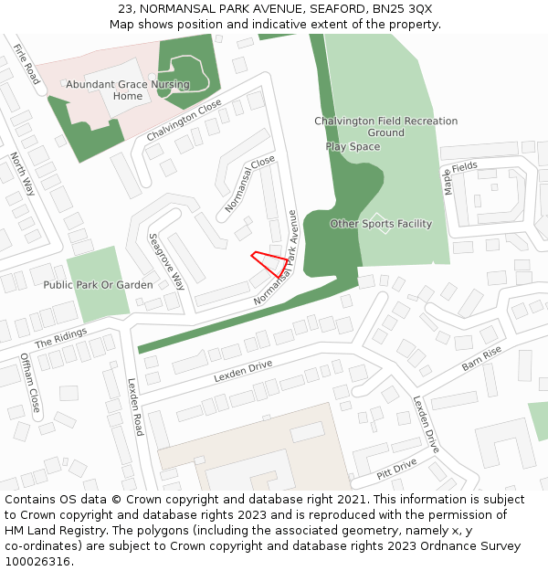 23, NORMANSAL PARK AVENUE, SEAFORD, BN25 3QX: Location map and indicative extent of plot