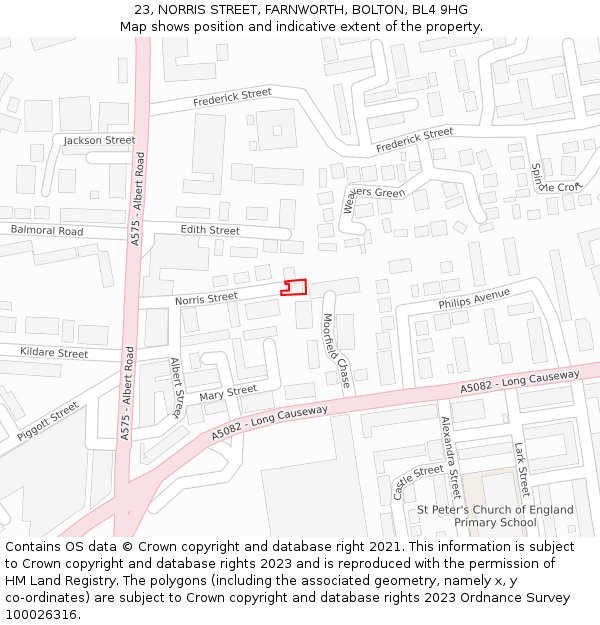 23, NORRIS STREET, FARNWORTH, BOLTON, BL4 9HG: Location map and indicative extent of plot