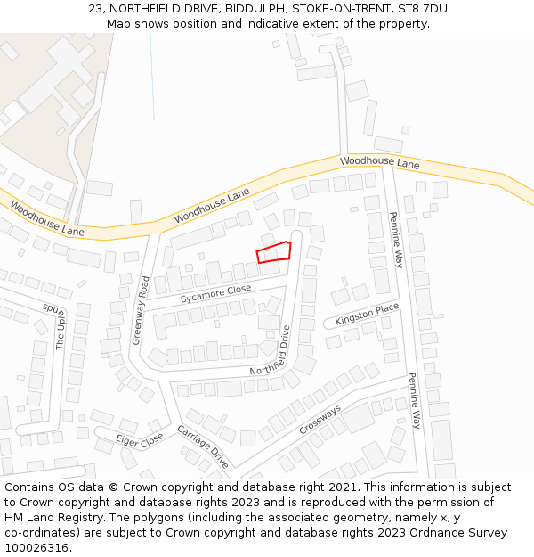 23, NORTHFIELD DRIVE, BIDDULPH, STOKE-ON-TRENT, ST8 7DU: Location map and indicative extent of plot
