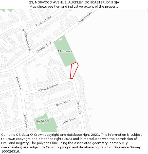 23, NORWOOD AVENUE, AUCKLEY, DONCASTER, DN9 3JA: Location map and indicative extent of plot