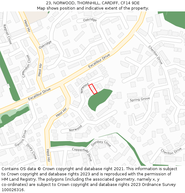 23, NORWOOD, THORNHILL, CARDIFF, CF14 9DE: Location map and indicative extent of plot
