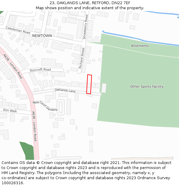 23, OAKLANDS LANE, RETFORD, DN22 7EF: Location map and indicative extent of plot