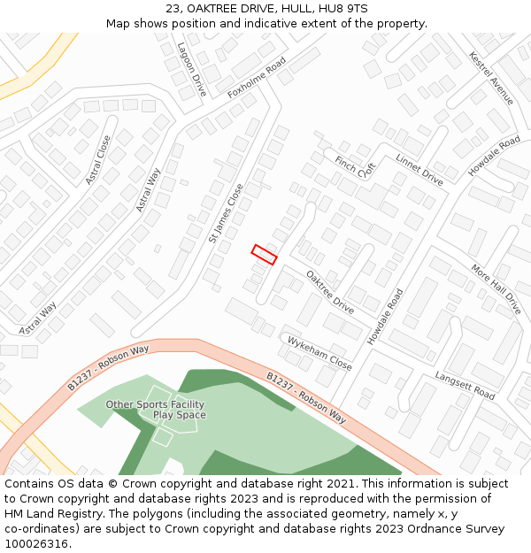 23, OAKTREE DRIVE, HULL, HU8 9TS: Location map and indicative extent of plot