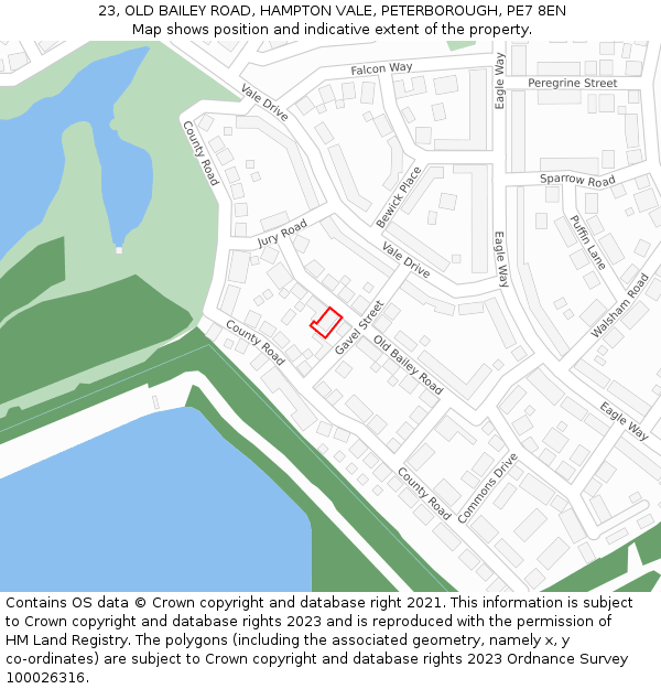 23, OLD BAILEY ROAD, HAMPTON VALE, PETERBOROUGH, PE7 8EN: Location map and indicative extent of plot