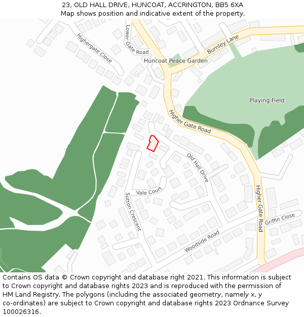 23, OLD HALL DRIVE, HUNCOAT, ACCRINGTON, BB5 6XA: Location map and indicative extent of plot
