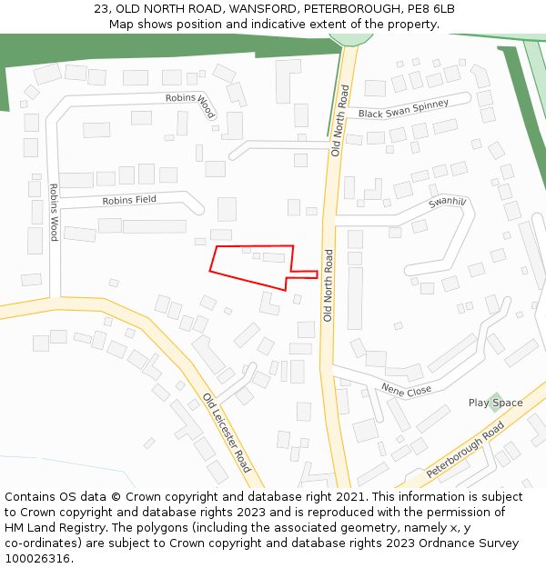 23, OLD NORTH ROAD, WANSFORD, PETERBOROUGH, PE8 6LB: Location map and indicative extent of plot