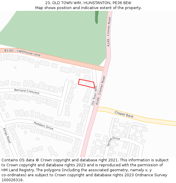 23, OLD TOWN WAY, HUNSTANTON, PE36 6EW: Location map and indicative extent of plot