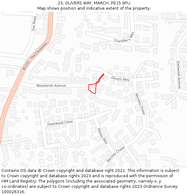 23, OLIVERS WAY, MARCH, PE15 9PU: Location map and indicative extent of plot