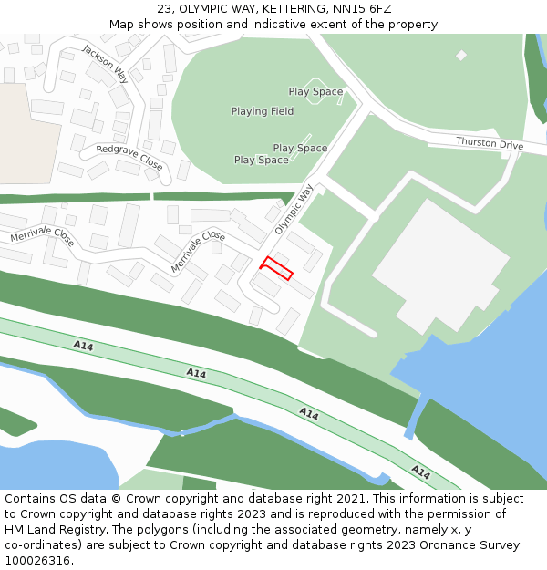 23, OLYMPIC WAY, KETTERING, NN15 6FZ: Location map and indicative extent of plot