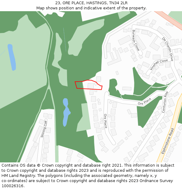 23, ORE PLACE, HASTINGS, TN34 2LR: Location map and indicative extent of plot