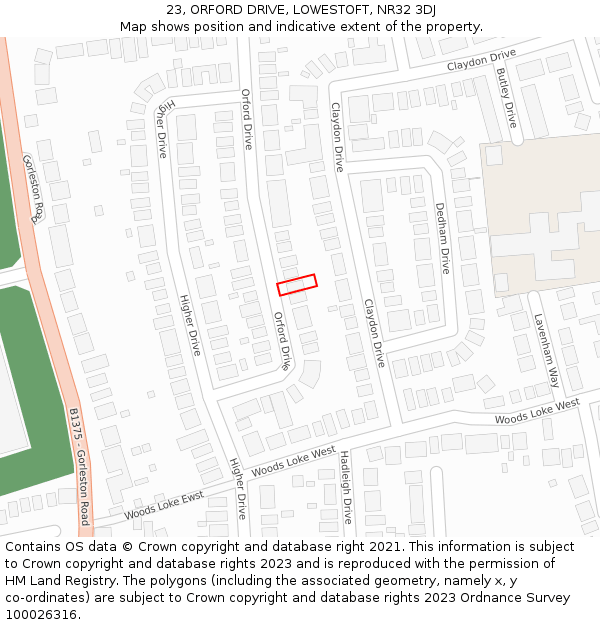 23, ORFORD DRIVE, LOWESTOFT, NR32 3DJ: Location map and indicative extent of plot