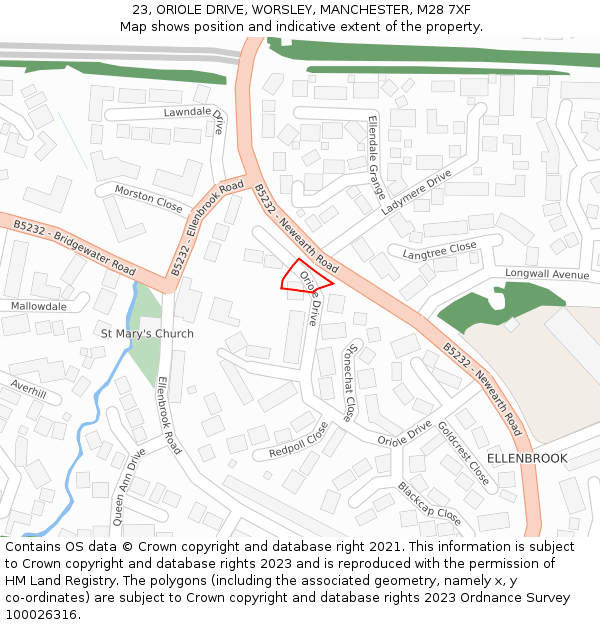 23, ORIOLE DRIVE, WORSLEY, MANCHESTER, M28 7XF: Location map and indicative extent of plot