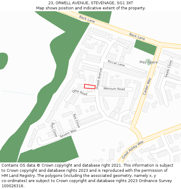 23, ORWELL AVENUE, STEVENAGE, SG1 3XT: Location map and indicative extent of plot