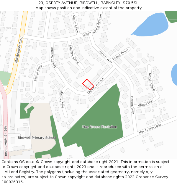 23, OSPREY AVENUE, BIRDWELL, BARNSLEY, S70 5SH: Location map and indicative extent of plot
