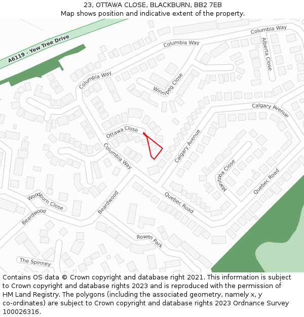 23, OTTAWA CLOSE, BLACKBURN, BB2 7EB: Location map and indicative extent of plot