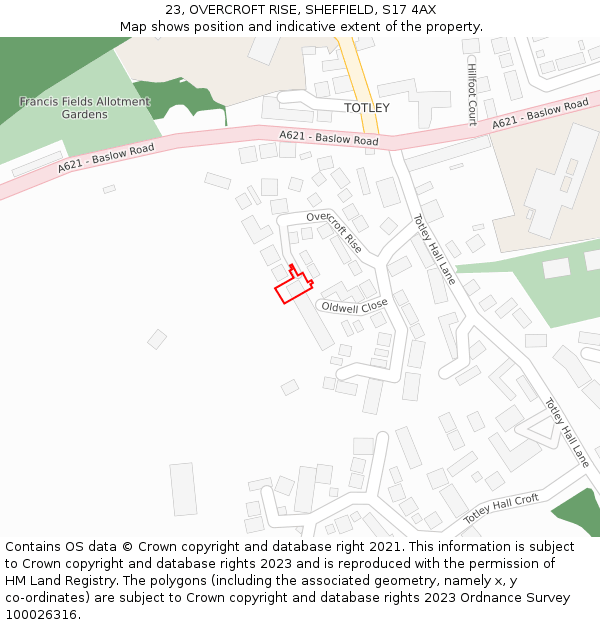 23, OVERCROFT RISE, SHEFFIELD, S17 4AX: Location map and indicative extent of plot