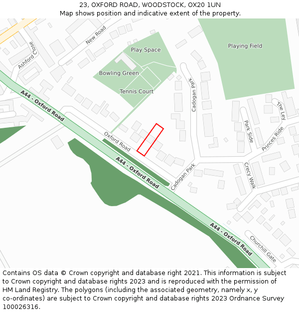 23, OXFORD ROAD, WOODSTOCK, OX20 1UN: Location map and indicative extent of plot