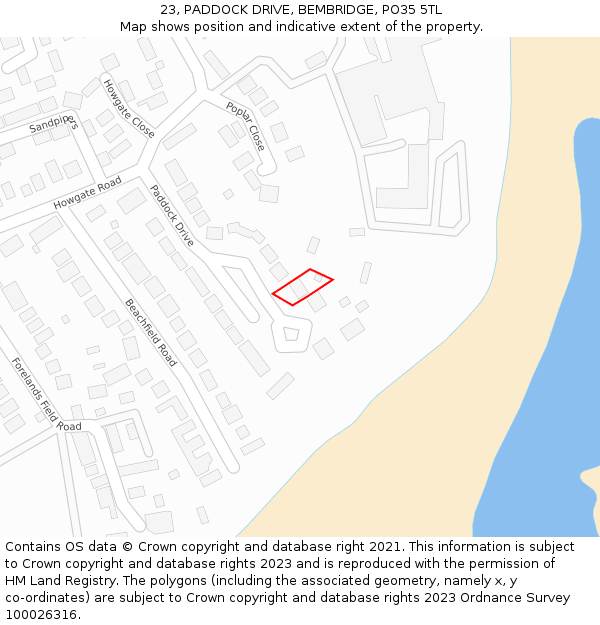 23, PADDOCK DRIVE, BEMBRIDGE, PO35 5TL: Location map and indicative extent of plot