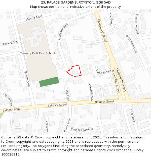 23, PALACE GARDENS, ROYSTON, SG8 5AD: Location map and indicative extent of plot