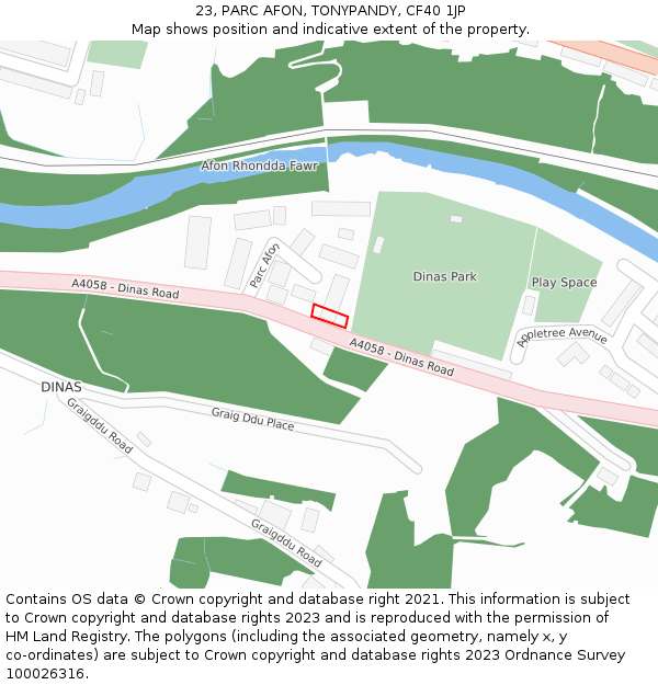 23, PARC AFON, TONYPANDY, CF40 1JP: Location map and indicative extent of plot