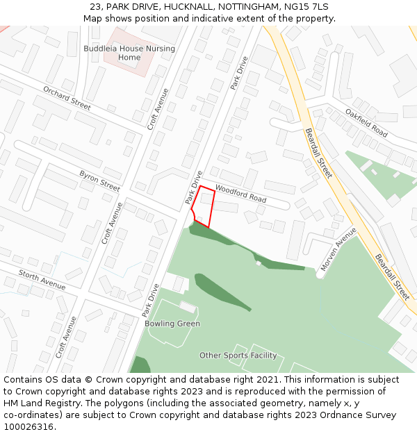23, PARK DRIVE, HUCKNALL, NOTTINGHAM, NG15 7LS: Location map and indicative extent of plot