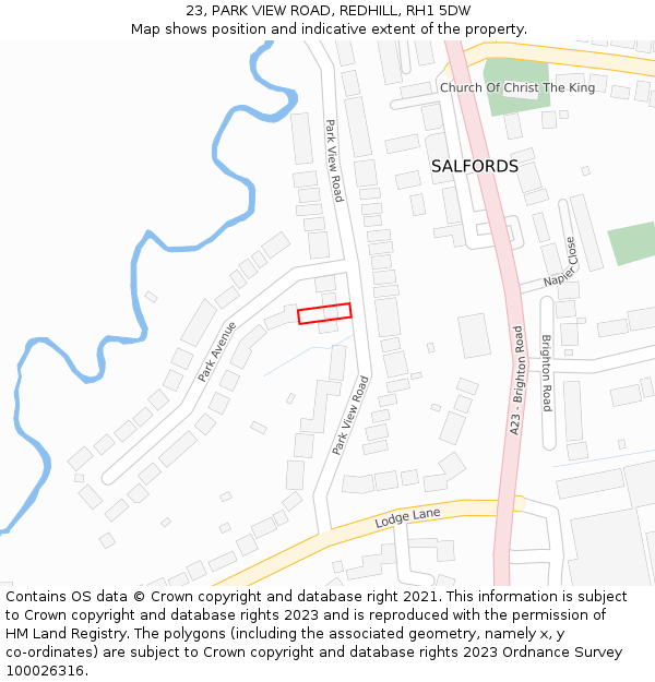 23, PARK VIEW ROAD, REDHILL, RH1 5DW: Location map and indicative extent of plot