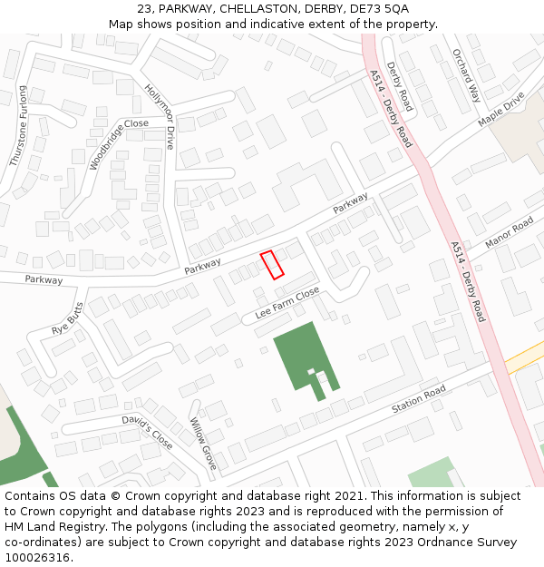 23, PARKWAY, CHELLASTON, DERBY, DE73 5QA: Location map and indicative extent of plot
