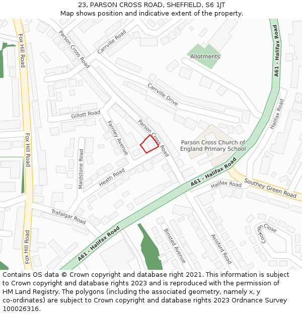 23, PARSON CROSS ROAD, SHEFFIELD, S6 1JT: Location map and indicative extent of plot