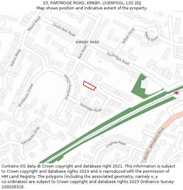 23, PARTRIDGE ROAD, KIRKBY, LIVERPOOL, L32 2DJ: Location map and indicative extent of plot