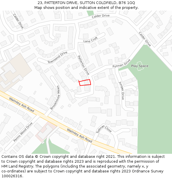 23, PATTERTON DRIVE, SUTTON COLDFIELD, B76 1GQ: Location map and indicative extent of plot