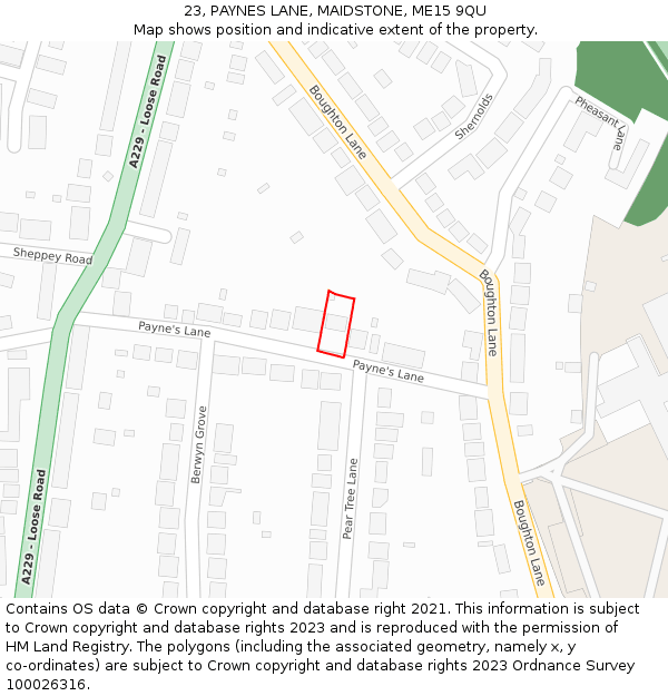 23, PAYNES LANE, MAIDSTONE, ME15 9QU: Location map and indicative extent of plot