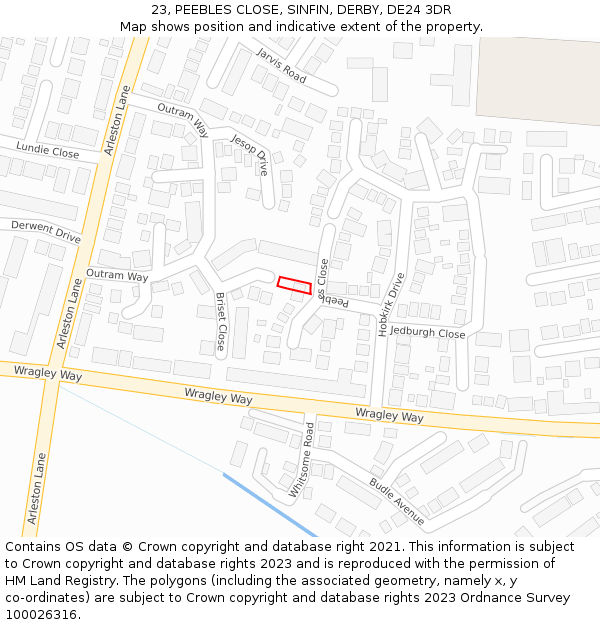 23, PEEBLES CLOSE, SINFIN, DERBY, DE24 3DR: Location map and indicative extent of plot
