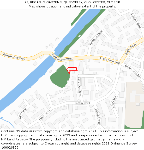 23, PEGASUS GARDENS, QUEDGELEY, GLOUCESTER, GL2 4NP: Location map and indicative extent of plot