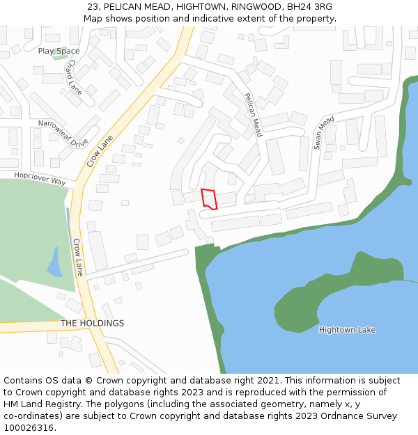 23, PELICAN MEAD, HIGHTOWN, RINGWOOD, BH24 3RG: Location map and indicative extent of plot