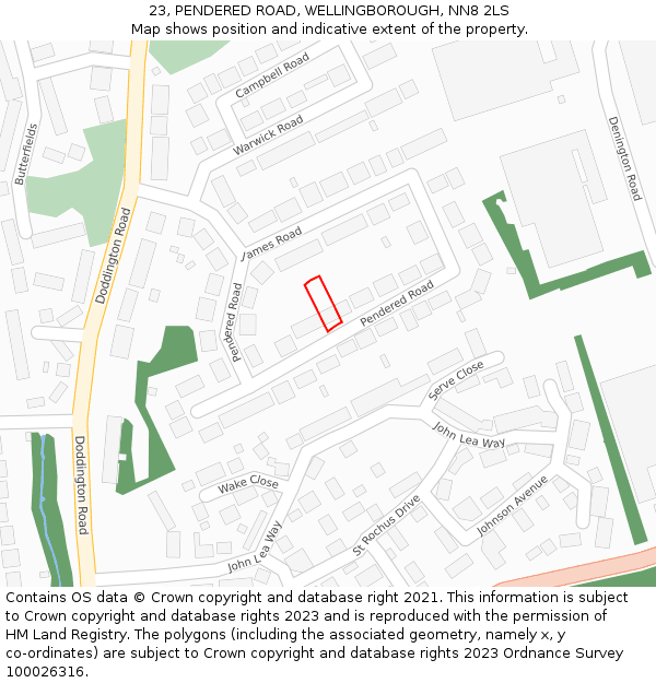 23, PENDERED ROAD, WELLINGBOROUGH, NN8 2LS: Location map and indicative extent of plot