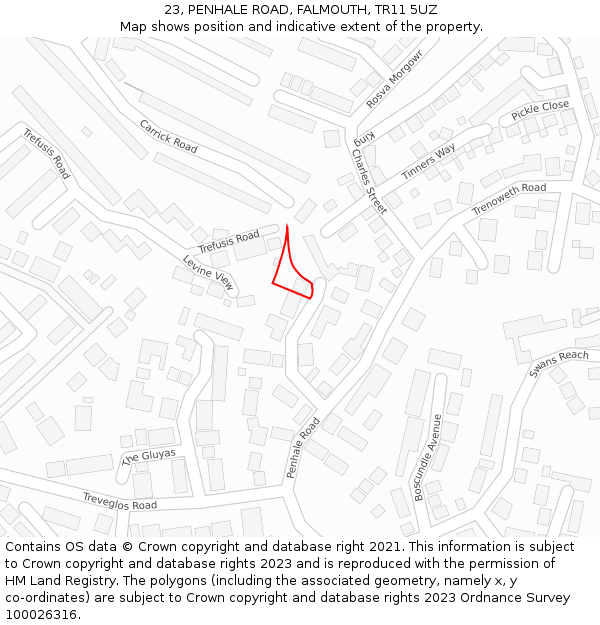 23, PENHALE ROAD, FALMOUTH, TR11 5UZ: Location map and indicative extent of plot